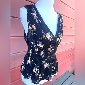 Rewind Black Floral Sleeveless Tank Top‎